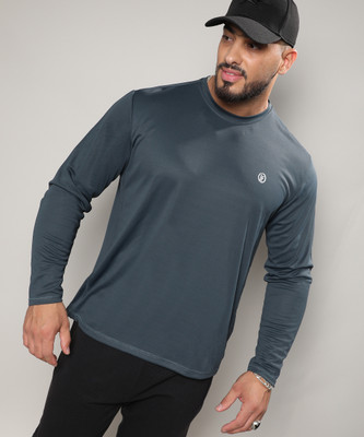 Instafab Plus Solid Men Round Neck Grey T-Shirt