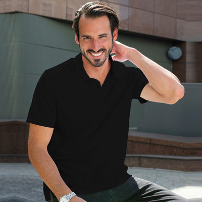 JJ TEES Solid Men Polo Neck Black T-Shirt