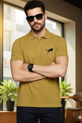 Siya Fashion Printed Men Polo Neck Yellow T-Shirt