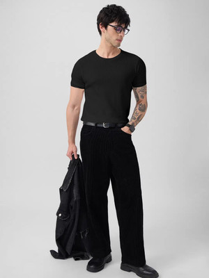 SHUBHAM CREATION Self Design Men Crew Neck Black T-Shirt