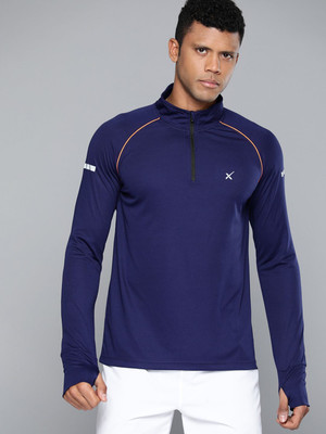 HRX by Hrithik Roshan Solid Men High Neck Blue T-Shirt