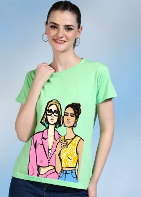 METRONAUT Printed Women Round Neck Light Green T-Shirt