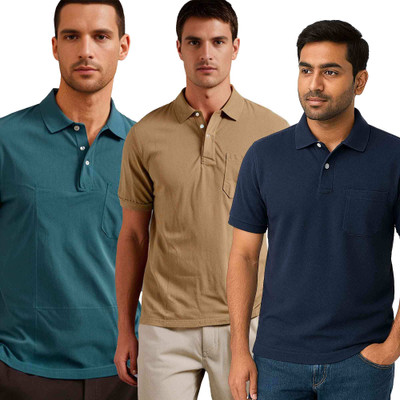 SEJE Solid Men Polo Neck Multicolor T-Shirt