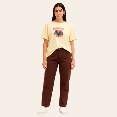 Peach Blossom Self Design Women Round Neck Light Blue T-Shirt