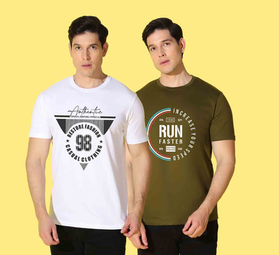 WOOSTRO Printed Men Round Neck Multicolor T-Shirt