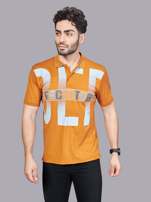 BE POSITIVE Printed Men Polo Neck Yellow T-Shirt