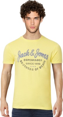 JACK & JONES Typography Men Round Neck Yellow T-Shirt