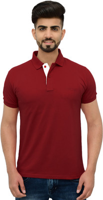 3BROS Solid Men Polo Neck Red T-Shirt