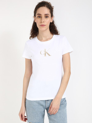 Calvin Klein Jeans Printed Women Round Neck White T-Shirt