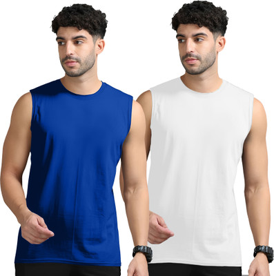 Adorbs Solid Men Round Neck Dark Blue, White T-Shirt