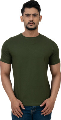 Cotstyle Solid Men Round Neck Green T-Shirt