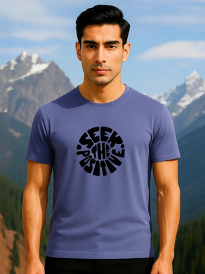NOBERO Printed Men Round Neck Purple T-Shirt