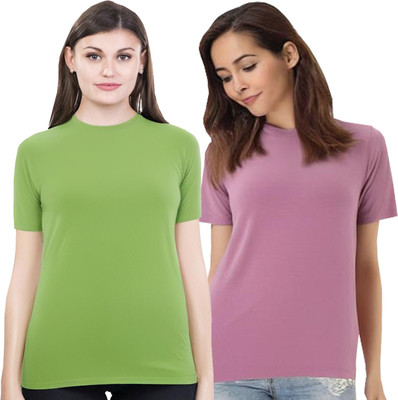 HouseOfCommon Solid Women Round Neck Multicolor T-Shirt