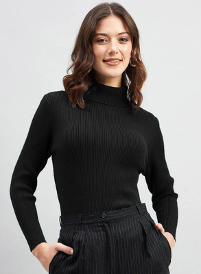 Princ Trend Solid Women High Neck Black T-Shirt