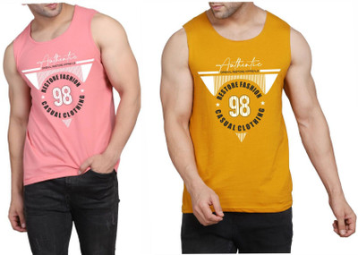 WOOSTRO Printed Men Scoop Neck Pink, Brown T-Shirt