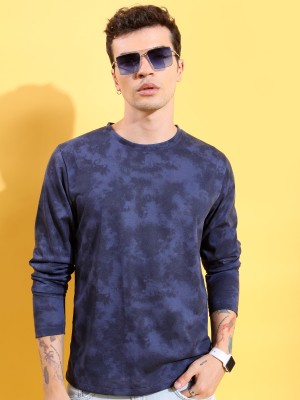 HIGHLANDER Printed, Tie & Dye Men Round Neck Dark Blue T-Shirt