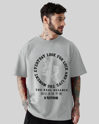 ENITOR Self Design Men Round Neck Grey T-Shirt