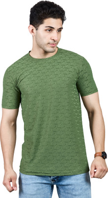 BE POSITIVE Self Design Men Round Neck Dark Green T-Shirt
