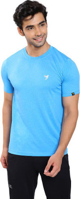 Mentoos Self Design Men Round Neck Light Blue T-Shirt