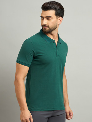 Bodybett Solid Men Polo Neck Green T-Shirt