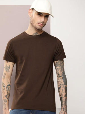 DILLINGER Solid Men Round Neck Brown T-Shirt