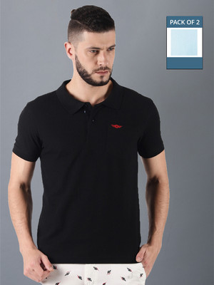 Force NXT Solid Men Polo Neck Light Blue, Black T-Shirt