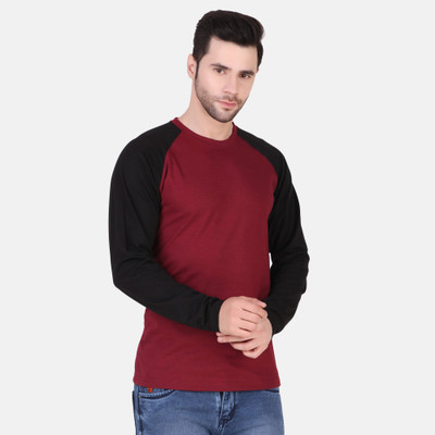 TEEMEX Colorblock Men Round Neck Maroon T-Shirt