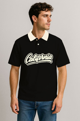 CULISH Printed Men Polo Neck Black T-Shirt