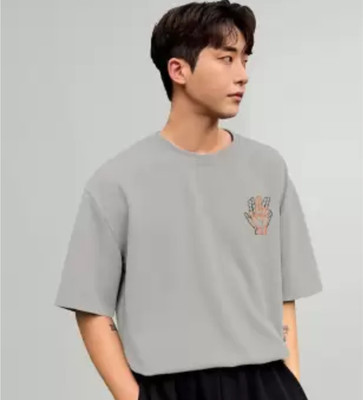 ON TREND Solid Men Round Neck Grey T-Shirt