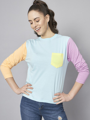 THE DRY STATE Solid Women Round Neck Multicolor T-Shirt