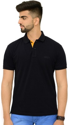 3BROS Self Design Men Polo Neck Black T-Shirt