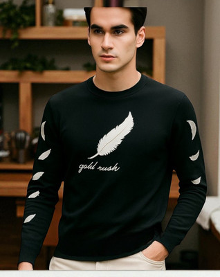TrendShaper Printed Men Round Neck Black T-Shirt