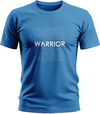 Warriorworld Typography Men Round Neck Blue T-Shirt