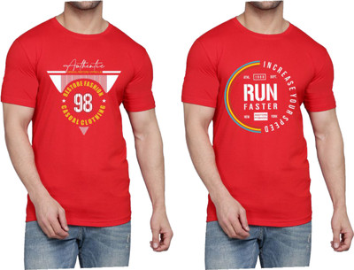 WOOSTRO Printed Men Round Neck Red T-Shirt