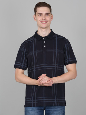 CANTABIL Checkered Men Polo Neck Navy Blue T-Shirt