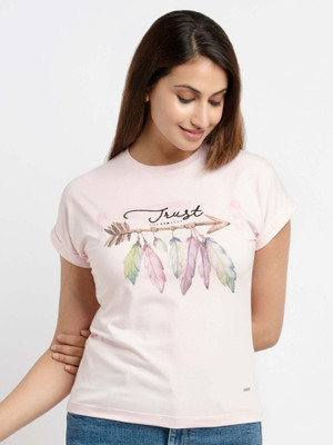 Status Quo Printed Women Round Neck Pink T-Shirt
