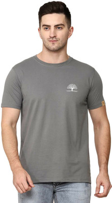 John Peters Printed Men Round Neck Silver T-Shirt
