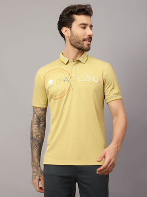 CANTABIL Printed Men Polo Neck Yellow T-Shirt