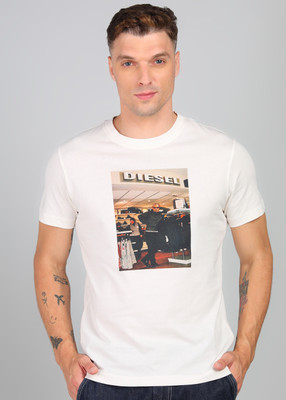 DIESEL Graphic Print Men Round Neck White T-Shirt