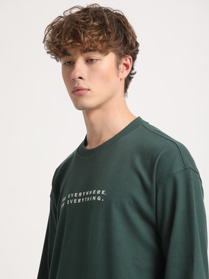 THE BEAR HOUSE Typography Men Round Neck Green T-Shirt