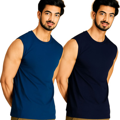 Adorbs Solid Men Round Neck Dark Blue T-Shirt