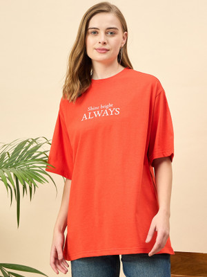 Mast & Harbour Printed Women Round Neck Orange T-Shirt