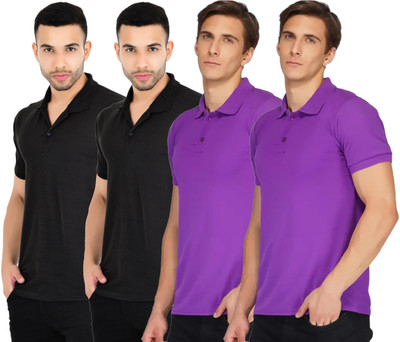 YUALIN CREATION Solid Men Polo Neck Multicolor T-Shirt