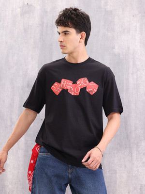 WROGN Graphic Print Men Crew Neck Black T-Shirt