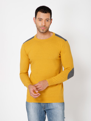 Rauth Solid Men Round Neck Yellow T-Shirt
