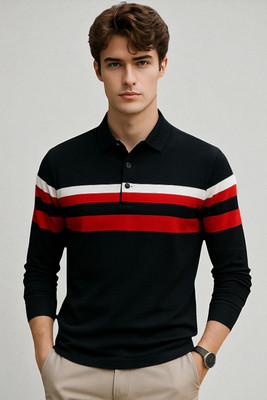 FAOES Solid Men Polo Neck Black T-Shirt