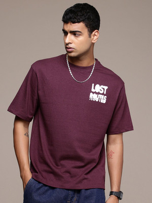 R.Code by The Roadster Life Co. Printed Men Round Neck Maroon T-Shirt