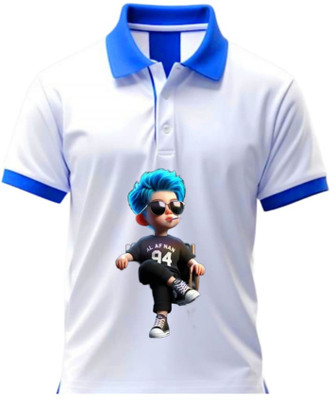 Yugavarshan Printed Men Polo Neck Blue, Black T-Shirt
