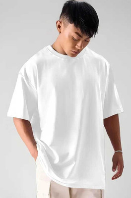 R S Fashion Trend Solid Men Round Neck White T-Shirt