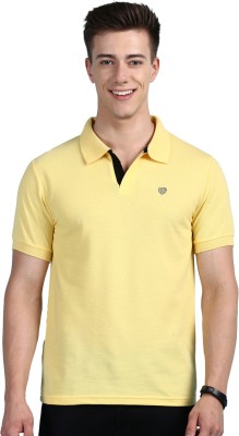 LUX cozi Solid Men Polo Neck Yellow T-Shirt